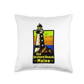Angry Ocean Outfitters Old Orchard Beach Maine Sticker Decal 3.75" Lighthouse ME Throw Pillow, 16x16, Multicolor
