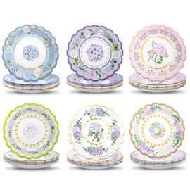 Ouvibor 60 Pcs Hydrangea Paper Plates 9 Inches Tea Party Decorations Tableware Tea Time Party Plates Bulk Hydrangea Theme Party Supplies for Wedding Birthday Baby Shower Bachelorette Bridal Shower