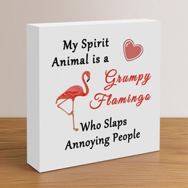 Flamingo Decorations for Office Desk Decor Wooden Box Sign Funny Flamingo Gifts for Women Men Coworker Christmas Birthday Graduation Gift for Flamingo Lover Girls Sister Friends