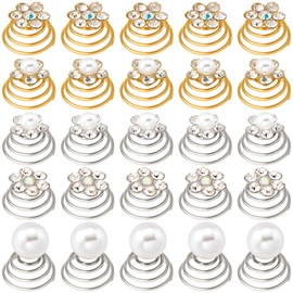 OIIKI 25PCS Rhinestone Pearl Spirals Hair Clips, Sparkle Crystal Flower Pearl Coil Hair Jewelry Clips, Hair Decorative Accessories for Bridal, Bridesmaid Flower Wedding Party Prom (5 Styles)