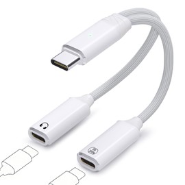 IVIVTOR USB-C Headphone Charger Splitter - 2 in 1 100W Fast Charge & Audio Y Adapter for Type C Devices such as Laptops Tablets Smartphones - White