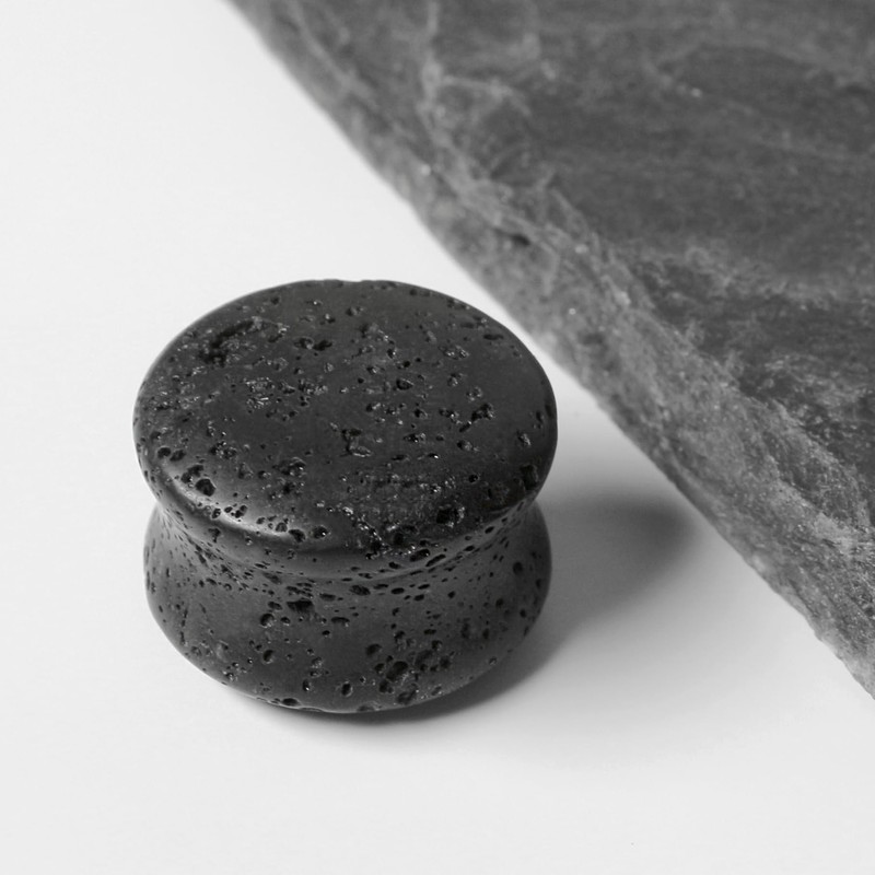 Treuheld® Lava Stone Ear Plug, 9 Sizes, Black, Stainless Steel