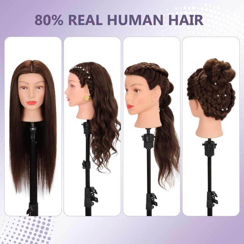 Mannequin Head with 80% Human Hair Cosmetology Practice Doll Head