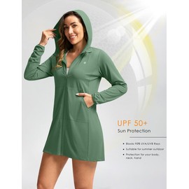 Women's UPF 50+ Swim Cover Up Sun Protection Hoodie Long Jacket SPF Lightweight Beach Cover Ups for Women(Green,M)