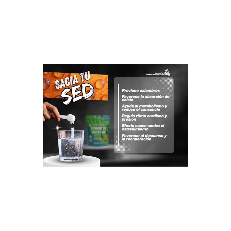 IsaaQuim Citrato de Magnesio en Polvo Sabor Naranja con Stevia