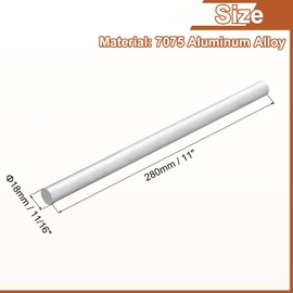 sourcing map 1Pcs 11/16"(18mm) Dia Round Aluminum Rod, 11"(280mm) Long 7075 Aluminum Round Rod Solid Lathe Bar Stock for Industry Construction DIY Crafts