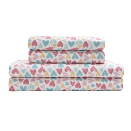 MALLARY BY MATTHEW Kids Super Soft-Soft 100% Microfiber Print Sheet, Watercolor Hearts Print, Full