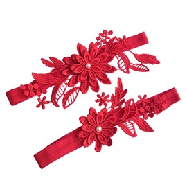 Oyabridal Garter for Bride Wedding Garter Set Floral W010 (Red)