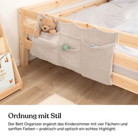 Ehrenkind® Bed Organiser for Hanging, Practical Bed Bag for Order on the Bed and in the Children's Room, Bed Storage Bag for Books and Cuddly Toys, Light Grey