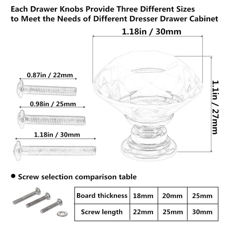 10 Pcs Drawer Knobs, 30mm Crystal Glass Cabinet Knobs Dresser