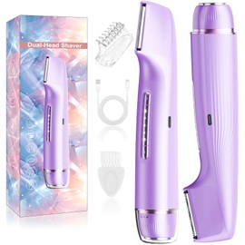 Bikini Trimmer for Women 2 in 1, Dual Head Womens Electric Shaver, Electric Razors for Pubic Hair, IPX7 Waterproof Rechargeable Facial Hair Removal for Shaving Underarm Leg Arm Face Body, Purple