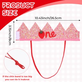 Sorcristy Strawberry 1st Happy Birthday Hat, Cute Baby First Birthday Hat Decoration, Strawberry Sweet Decorations Crown Headwear for Baby Girl Party Photo Props (Red)