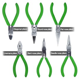 SPEEDWOX Curved Needle-Nose Pliers Mini Pliers Tool Set 6 Pieces 4.1 Inch Diagonal Pliers Precision Long Nose Pliers Fine Pliers for Jewelry Making, Beading, Hobby Wire Crafts
