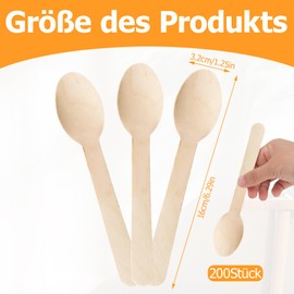 Pack of 200 Wooden Spoons, Disposable Wooden Cutlery, Sustainable Cutlery, Disposable Wooden Spoons, Biodegradable Utensils for Party, Birthday, Camping, Picnic