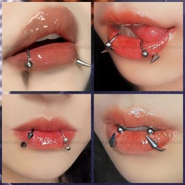 BodyAce 16G Spike Septum Rings Horseshoe Nose Rings, Stainless Steel Daith Helix Tragus Cartilage Earrings Hoop, Rook Lobe Lip Piercing for Women Men (Hoops:8mm)