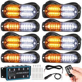 LINKITOM 12-24v 8pcs Ultra Slim Sync Feature Surface Mount Strobe light with Main Controller for Truck Vehicle, Emergency Flashing LED Mini Grille Light Head Beacon Hazard Warning lights