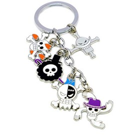 Vophifo Key Ring with 5 Chibi Figures for Straw Hat Pirate Band Fans, multicoloured