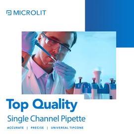 MICROLIT - Single-Channel Pipettes with Adjustable Volume, Accurate and Calibrated Micropipette for 2-20ul Liquid Capacity, Compatible with 20ul Pipette Tips