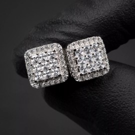 Tsv Jewelers Mens White Gold Plated Invisible Set Princess Cut Sterling Silver Stud Earrings