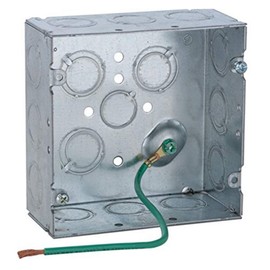 RACO 257SM 2-1/8-Inch Deep Square Electrical Box, Welded, with (1) 1/2-Inch & (15) TKO Eccentric Side Knockouts, and Ground Pigtail, 4-11/16-Inch