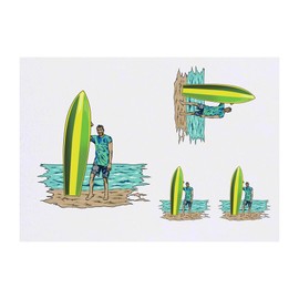 Azeeda 4 x 'Surf Man' Temporäre Tattoos - Wasserfest, Hautfreundlich & Ungiftig · Transfers in Verschiedenen Größen (TO00070184)