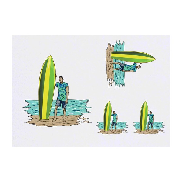 Azeeda 4 x 'Surf Man' Temporäre Tattoos - Wasserfest, Hautfreundlich