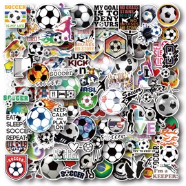 100 Pieces Soccer Stickers, Vinyl Soccer Water Bottle Stickers Pack, Soccer Gifts for Soccer Lovers, Soccer Party Favors, Soccer Decorations