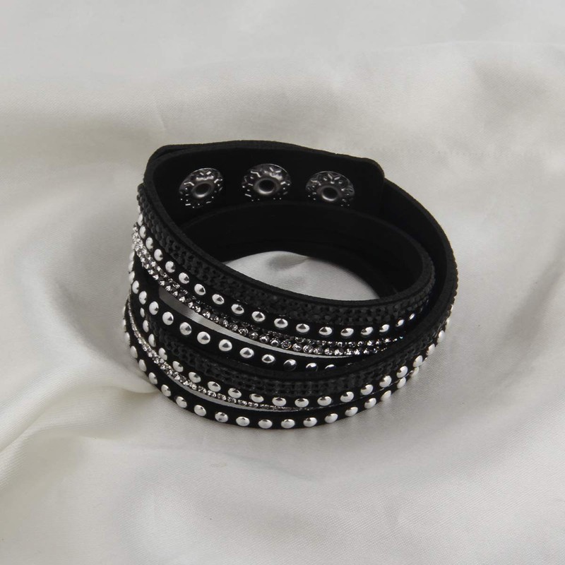 KUIYAI Wrap Leather Bracelet with Bling Bling Crystal Rhinestones and