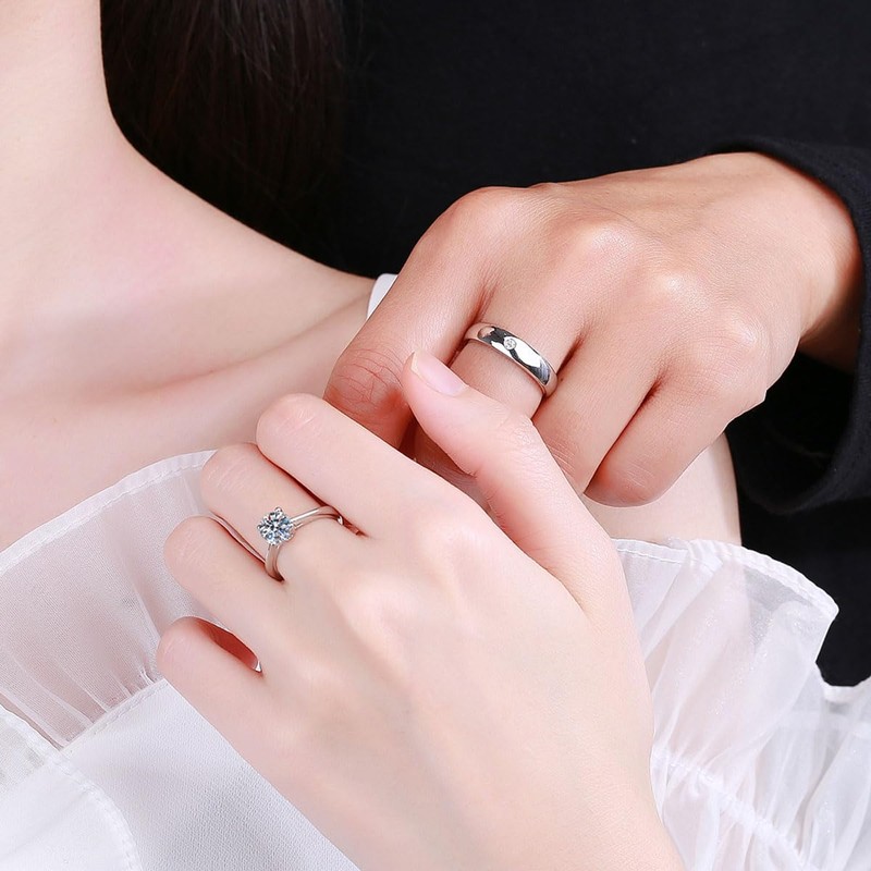 Anillo Pareja Ajustable,Anillo De Compromiso Para Pareja Plata 925+ Caja