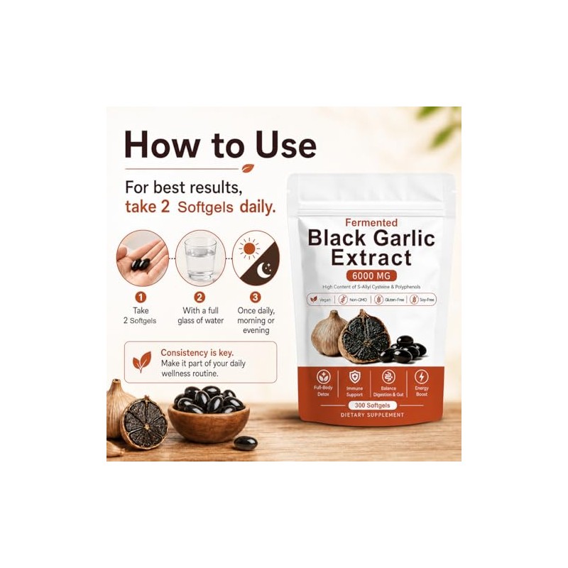 Fermented Black Garlic Extract, Natural Black Garlic Capsules, Odorless Garlic