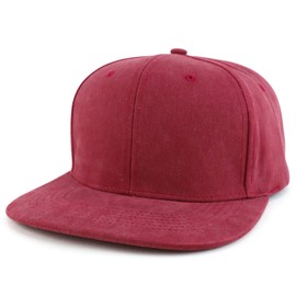 Trendy Apparel Shop Oversized XXL Plain Pigment Dyed Flatbill Snapback Cap, Burgundy, XX-Large