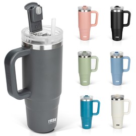 TYESO Tumbler 1.2L Water Bottle, Insulated Stainless Steel Bottle, Water Bottle with Straw, Handle, Jug, Outdoor, Vacuum Insulated, Double Structure, Wide Mouth, Large Capacity, Direct Drinking, for