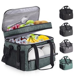BAVGRED Insulated Lunch Box for Adults, 24 Cans Large Cooler Bag with Double Deck, Leakproof Waterproof Lunch Bag with Adjustable Strap for Work Office Picnic Beach
