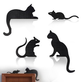 Zoyiancy Pack of 2 Black Cat Decoration for Door, Wall Decoration Cat Silhouette Door Decor for Cat Lovers, Wooden Cat and Mouse Door Decorative for Home, Living Room, Children's Room, Office