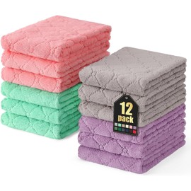 Moosfor Cleaning Cloths, Microfibre Cloths, Washable Cleaning Cloths, Microfibre, Soft, Lint-Free, Tea Towels, Kitchen Towels, Pack of 12, 25 x 50 cm, Assorted Colours
