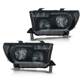 CHEDA Headlights w/o Bulbs Compatible with Toyota Tundra 07-13, Fit Toyota Sequoia 08-17 Smoke Lens Black Housing Clear Reflector Silver Bowl Trim Light Bar Headlamp Assembly Faros Conjunto De Faros