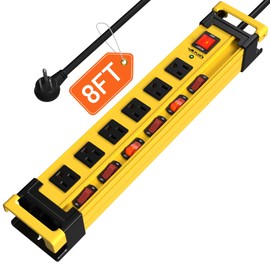 Power Strip Surge Protector 2700J with Individual Switches and Flat Plug, 8FT Heavy Duty Cord 6 Wide Spaced Outlet Mountable Metal Power Strips with Cord Manager and Hanger