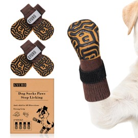 GYURO Dog Socks Non-Slip for Hardwood Floors - Extra Thick Handle that Works Even When Twisted - Prevents Licking, Slipping and is Ideal for Protecting Dogs' Paws (Brown, XS)