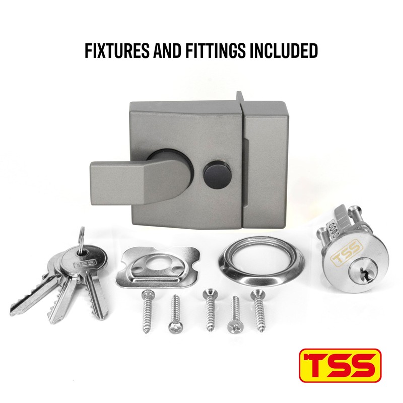 TSS Modern Non-Deadlocking Nightlatch, 40mm Backset, Complete with Rim Cylinder