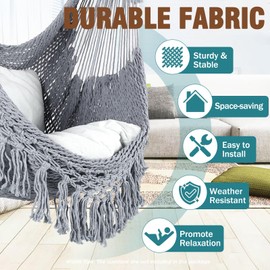 Chihee Hammock Chair Super Large Soft-Spun Cotton Rope Weaving Hanging Chair, Collapsible Strong Metal Spreader Bar Wide Seat Lace Stretch Swing Chairs Indoor Outdoor Garden Yard Theme Decoration