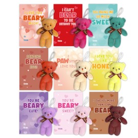 Valentines Day Cards for Kids, 24 Pack Mini Bears Plush Toy with Valentines Day Cards, Mini Stuffed Animal for Valentine School Party Favors for Kids Boys Girls, Kid Exchange Valentine's Day Gifts