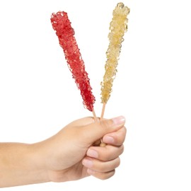 Gold and Red Rock Candy Sugar Sticks - 12 Individually Wrapped Gold and Red Candy - Original Sugar & Strawberry Flavored