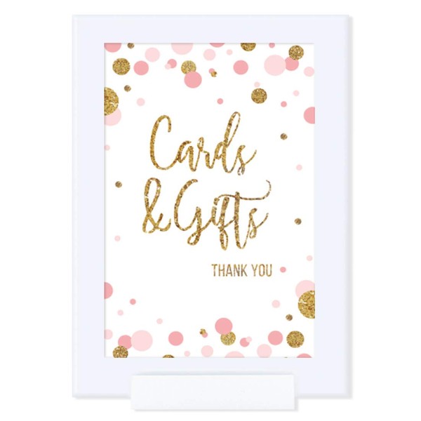 Andaz Press Blush Pink Gold Glitter Girl Baby Shower Party Collection, Framed Party Sign, Cards & Gifts Thank You Table Signage, 4x6-inch, 1-Pack, Includes Frame