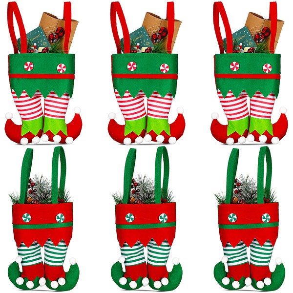 Shappy Christmas Candy Bags Gift Bags Christmas Santa Pants and Elf Boots Handbags Stocking Lovely Treat Bags Xmas Goodies Bag for Boys Girls Christmas Party Favor Decorations (Cute Style, 12 Pieces)