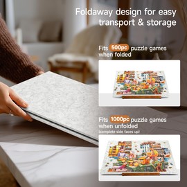 Tektalk Foldable Jigsaw Puzzle Board with 3 Angle Adjustable Bracket/Stand, Lightweight Portable Puzzle Mat Plateau with Wooden Easel, Foldaway Felt Puzzle Table, for Up to 1000 Pieces - Light Gray