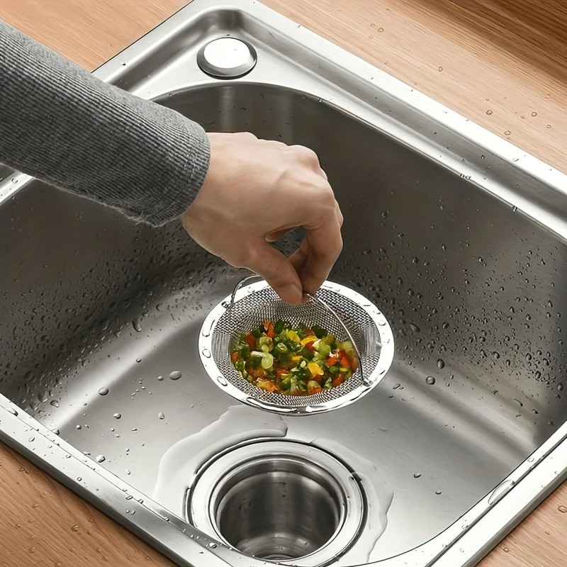 1pc Stainless Steel Sink Strainer with Handle – Rustproof Anti-Clog
