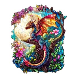 Wooden Puzzles for Adults - Challenging Dragon in Moonlight Adult Puzzle, Unique Animal Shaped Wooden Jigsaw Puzzles for Adults, Creative Gifts Family Games 11.4 * 9.3in 170pcs