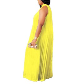Aro Lora Womens Casual Sleeveless Plus Size Chiffon Halter Neck Pleated Loose Long Maxi Dress 3X-Large Yellow