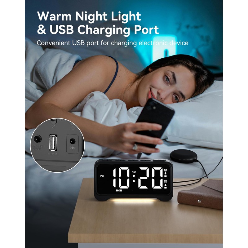 Vibrating Alarm Clock for Heavy Sleepers, Digital Alarm Clock with
