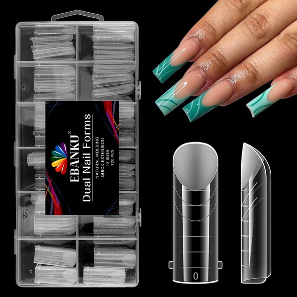 EBANKU 120Pcs Matte Dual Nail Forms, Poly Gel Nail Molds